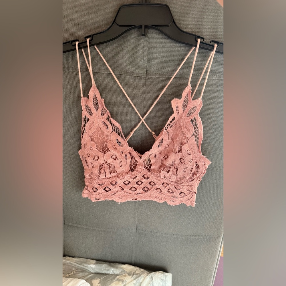 Free People Intimately Bra Rose Pink Floral Lace Adella Adj Straps Bralette S